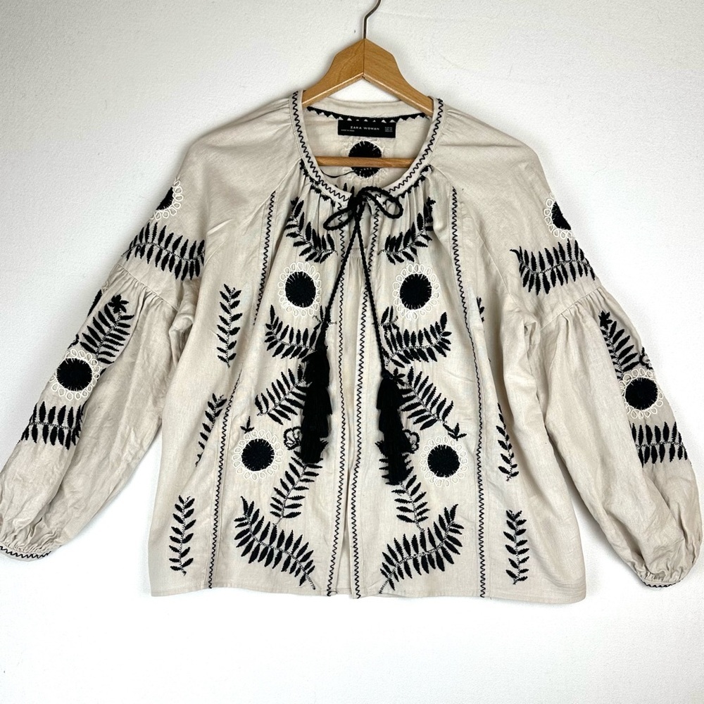 Zara Women‎ Floral Embroidered Open Front Tie Cardigan Jacket